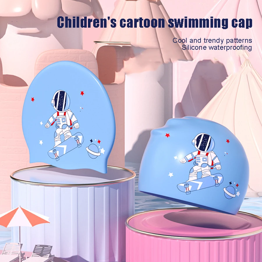 Silicone Swimming Cap with Waterproof, High Elasticity, and A Cartoon Astronaut Pattern Swimming Pool cCap