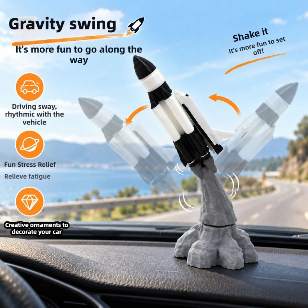 Accessories 3D Printed Dashboard Ornaments Fun Dynamic Rocket Launch Rocket Launch Statue Swaying Car Figurines Dashboard