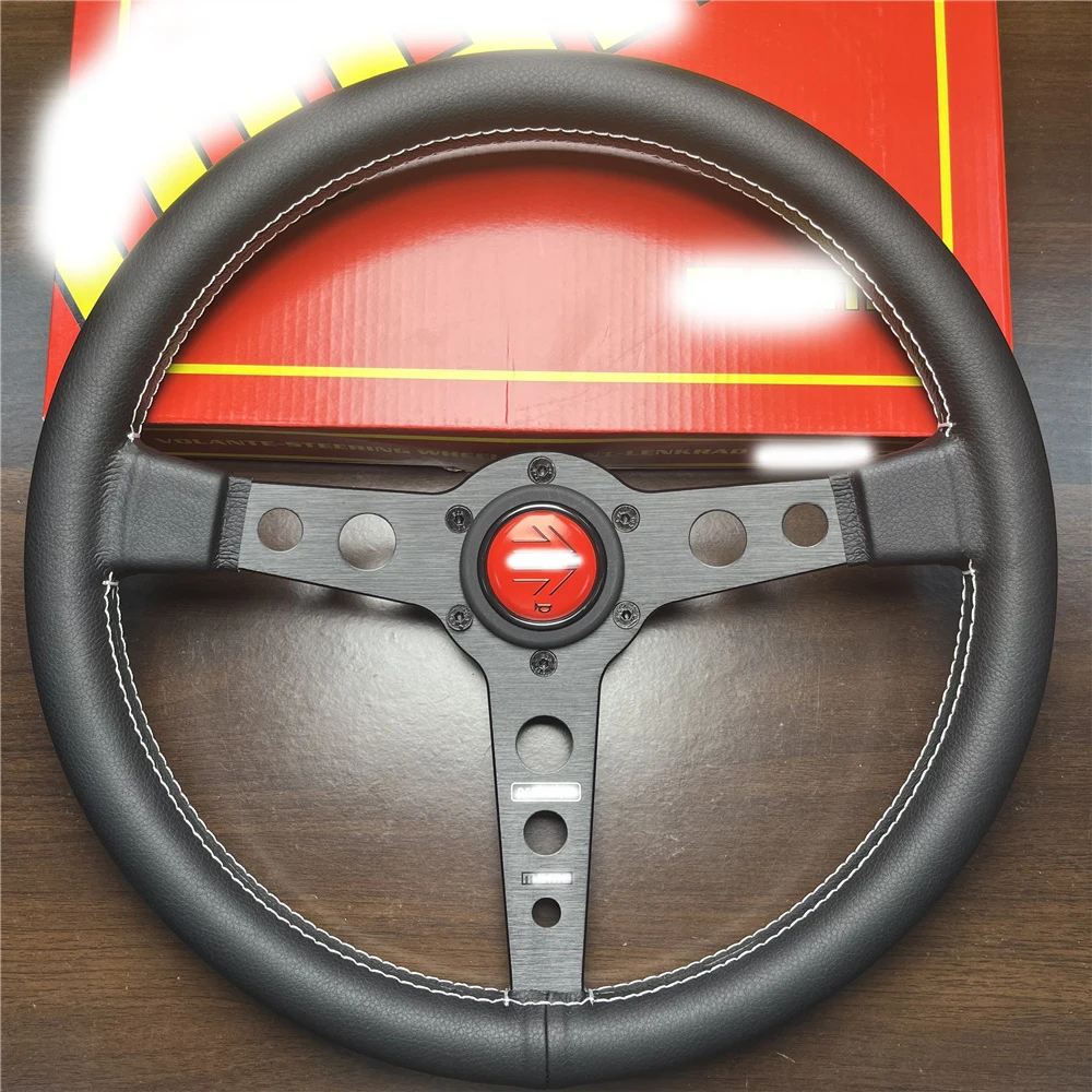 Car modified universal leather flat steering wheel 14inch/340mm For MOMO Prototipo Style pu Leather Racing Sport Steering Whee