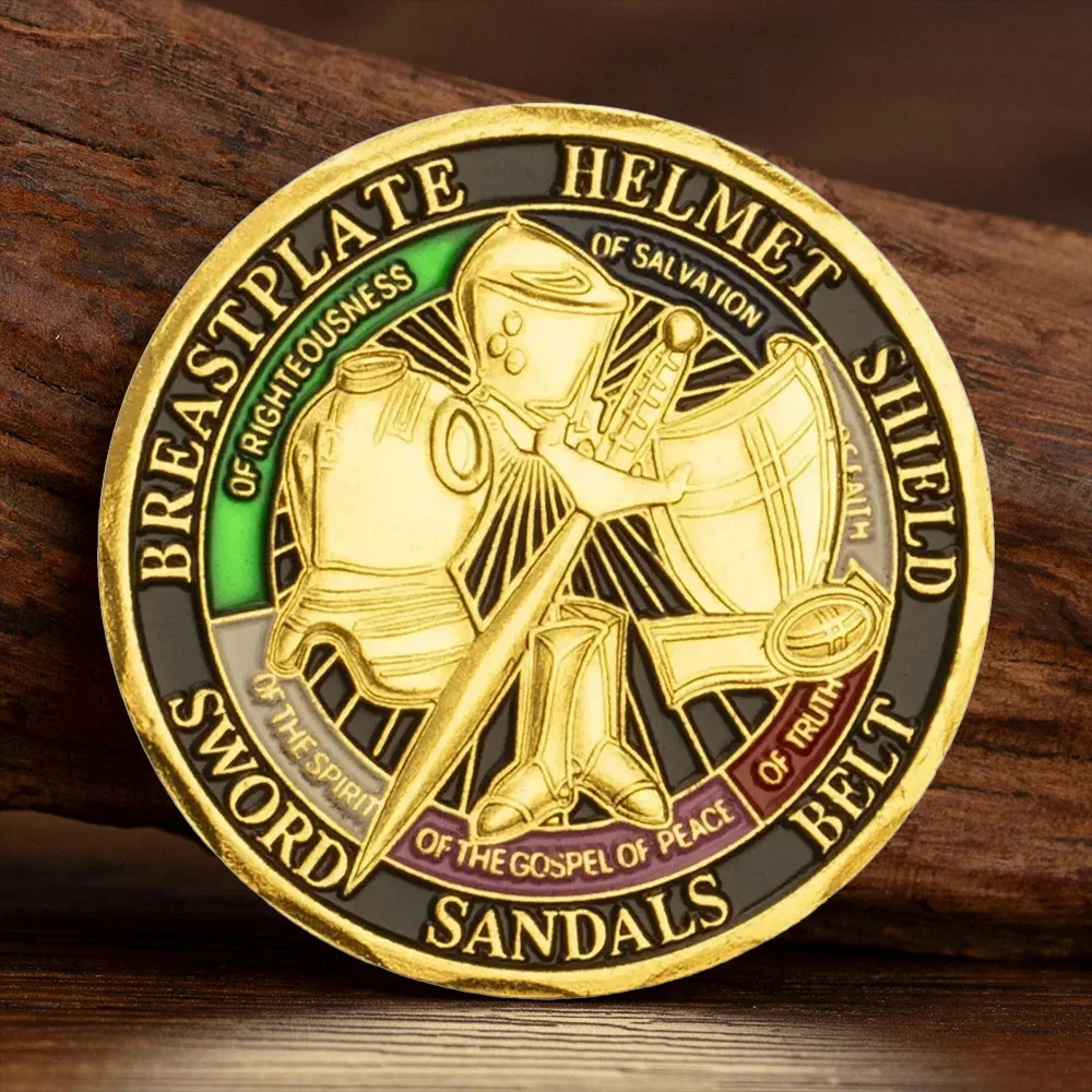 Put on The Whole Armor of God Commemorative Coin Breast Helmet Shield Sword Sandals Belt Gold Plated Souvenir Coins