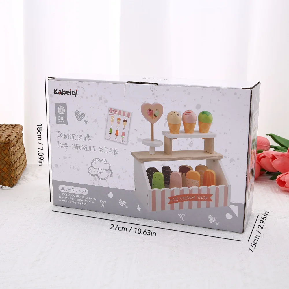 ألعاب آيس كريم خشبية ألعاب طعام ملحقات المطبخ مع لعب الأدوار للأطفال والبنات والأولاد