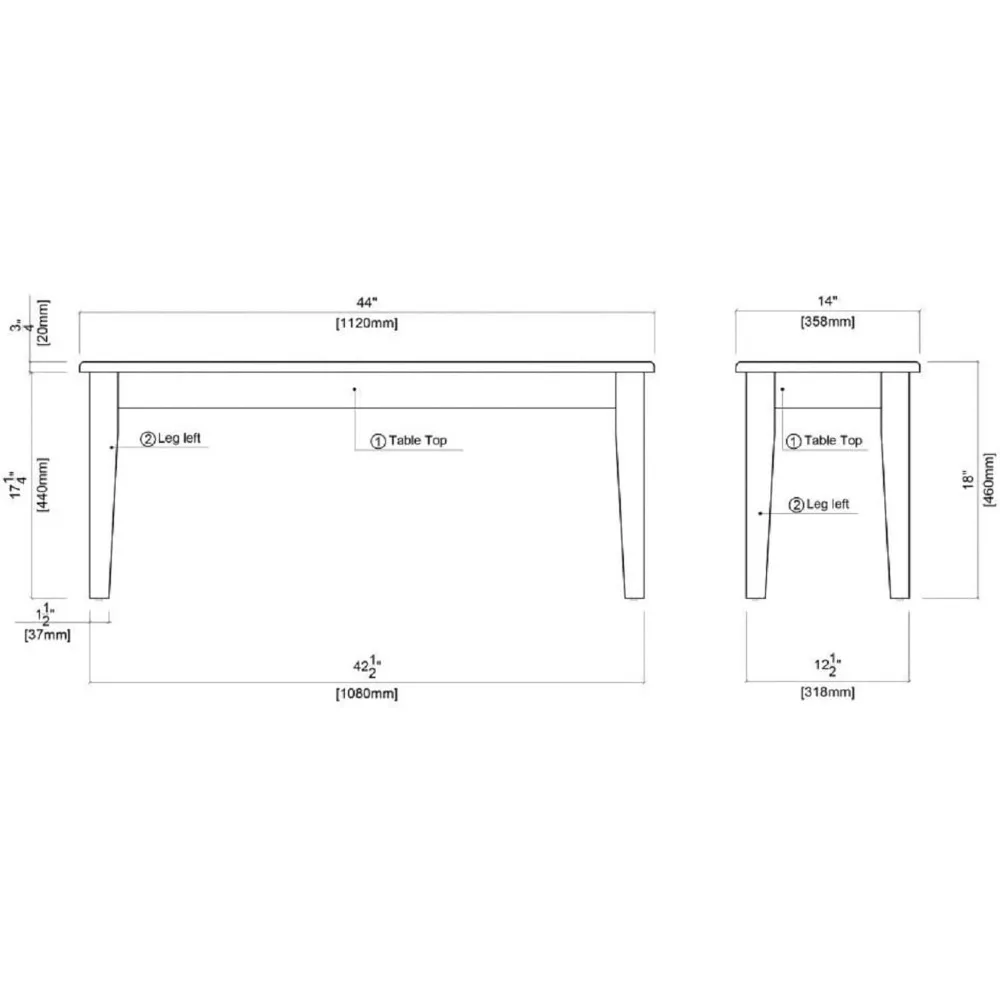 Modern Farmhouse Dining Bench, Walnut Finish, Rubberwood Frame, Backless Seating for 2, Easy Assembly