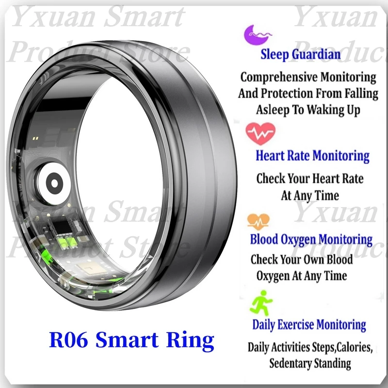 2024 Grey R06 5ATM Waterproof Smart Ring For Men Women Health Monitoring 100+ Sport Modes Fitness Tracking Waterproof Sport Ring