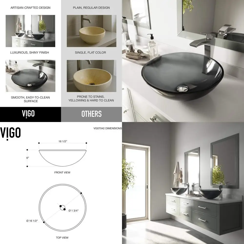 

17 Tempered Glass Artistic Round Sink with Non-Stick, Quick Drain, and Temperature Guard for Luxury Bathrooms