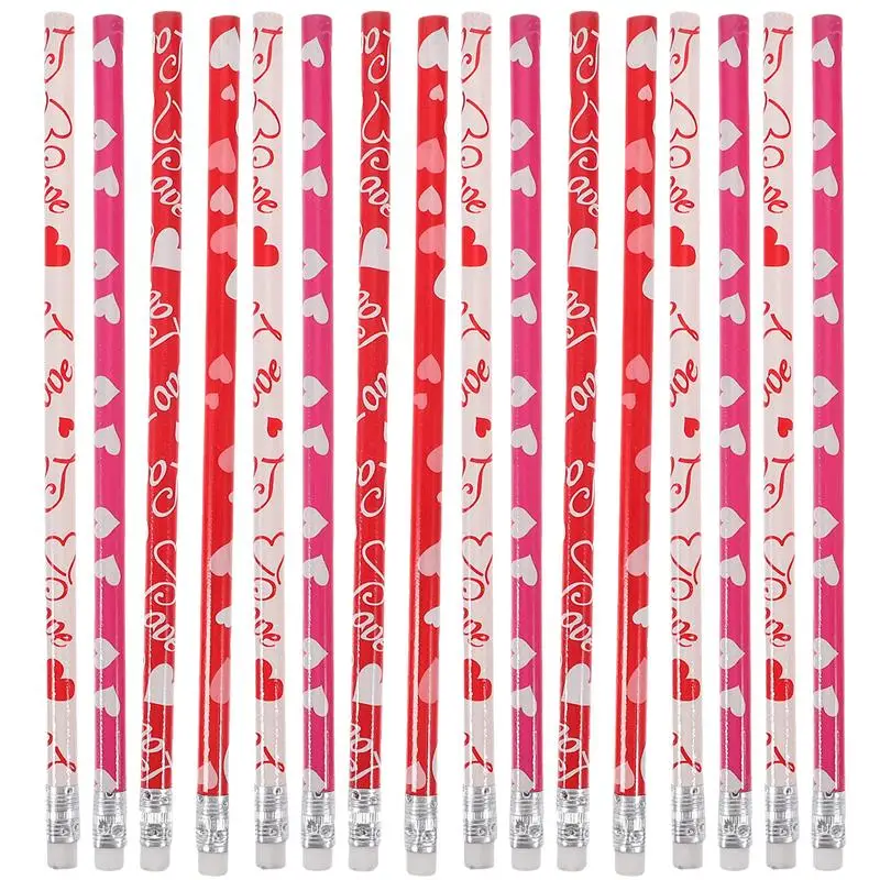 50pcs Cartoon Pencils With Eraser Portable Wood Pencils For Student Heart Pattern Drawing Sketch Art Design Mixed Style