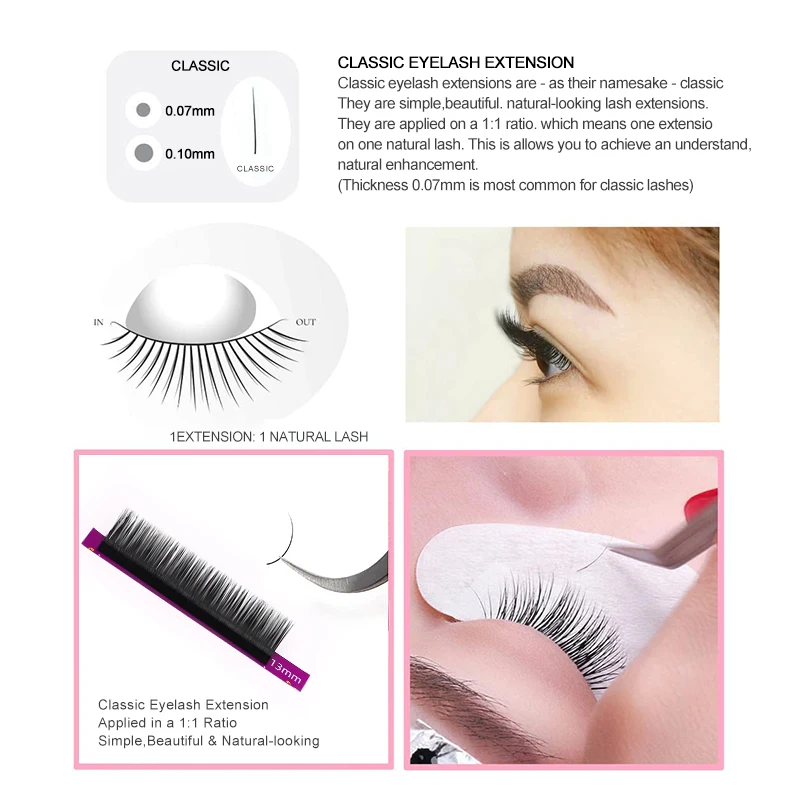 New grafted round hair 0.07mm, 0.10mm, C, D curl mixed false eyelashes matte black classic silk eyelash extension