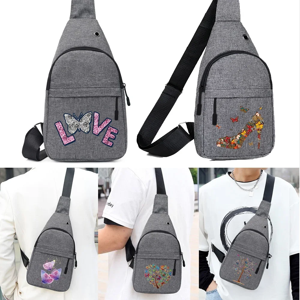 

Chest Bags Fashion Men Shoulder Bag Women Sling Crossbody Bag for Male 2024 New Butterfly Print Casual Handbags Travel Phone Bag