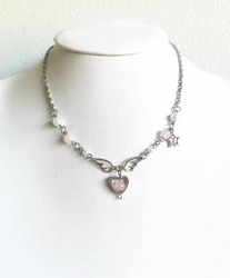 Cute star heart necklace | Wings pendant beads | Beaded jewelry | Fairycore jewellery charm bead  | Gift idea | Handmade