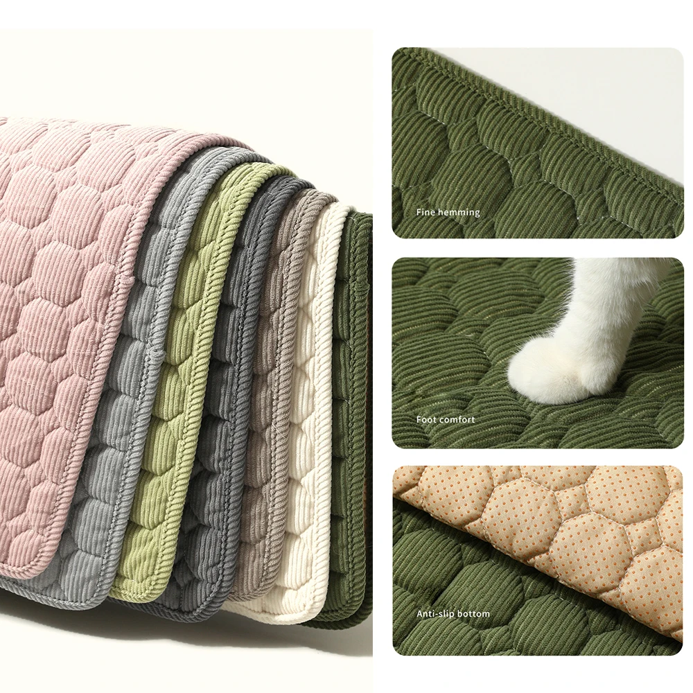 Warm Corduroy Dog Bed, Fluffy Plush Reversible Pet Mat for Winter, Foldable Travel Crate Pad for Cats and Dogs, Soft Fleece