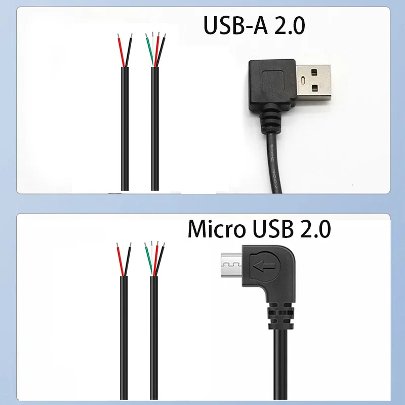 DIY repair welding cable 2-wire 4-Wires Micro USB2.0 A Elbow Head Male Jack 4pin/2pin Micro USB male Extension Cord Line