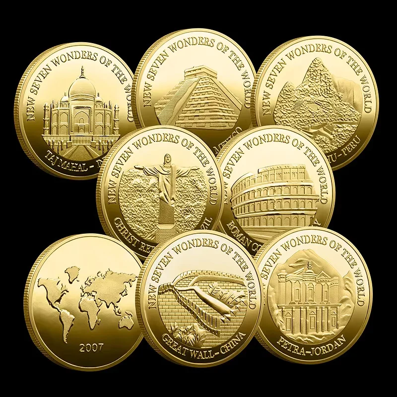 1pc Seven Wonders of The World Coin Collection Gold-plated Commemorative Badge Travel Collection Coin Zinc Alloy Handicrafts