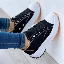 Zapatos clásicos de lona para mujer, zapatillas informales con plataforma y cordones, color blanco sneakers women 2024