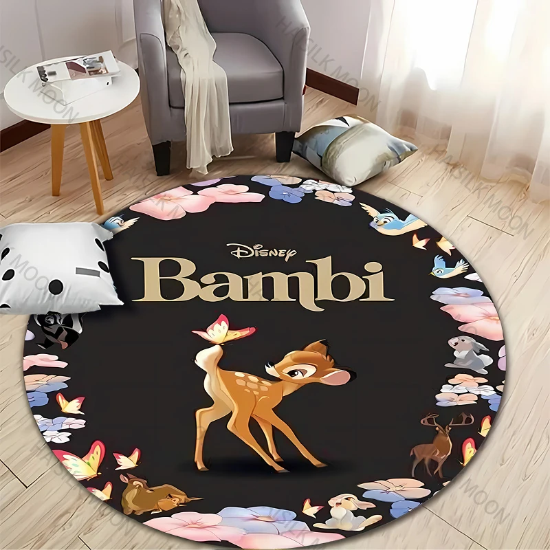 Disney Bambi Fawn Round Carpet Children\'s Rug Area Rug Round Rugs Floor Mat for Bedroom Living Room Chair Non-slip Rug