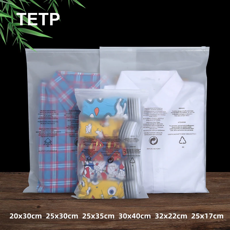 TETP 50Pcs Frosted/Matte Zipper Bags With With Warning Word For Packaging Sweaters Hoodies Women Shoe Sewing Projects Storage