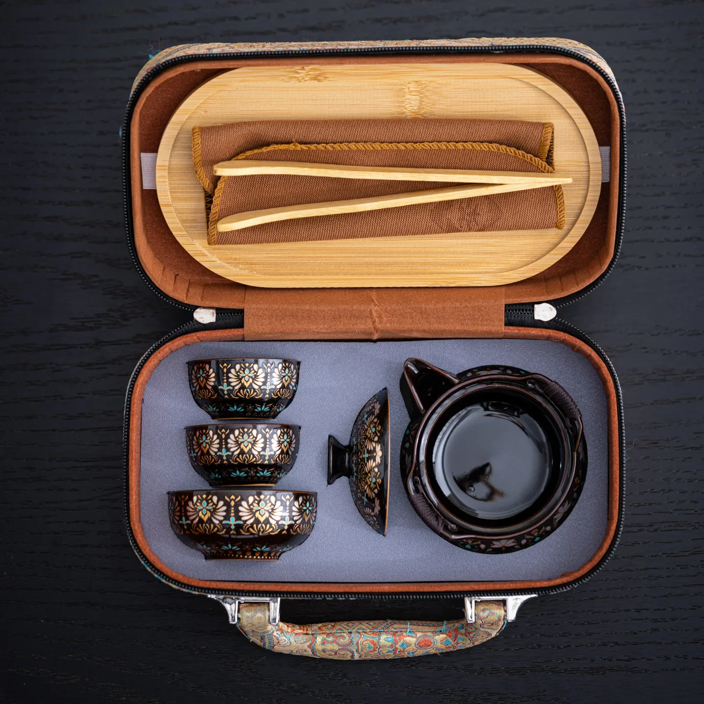 Dunhuang Portable Travel Tea Set Souvenir Business Event Gift Multicolor Unique Designer Luxury Tea Ceremony Gift Colorful Cups