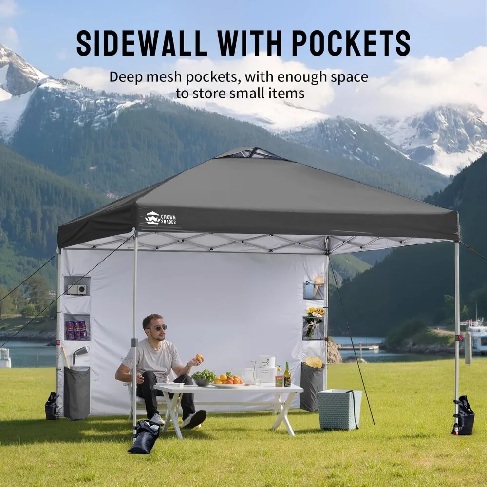 Tenda Kanopi Lipat Luar Ruangan 10x10 dengan Kantong dan Dinding Samping, Mudah Dipasang, Pelindung Matahari untuk Satu Orang, Sempurna untuk Naungan Luar Ruangan