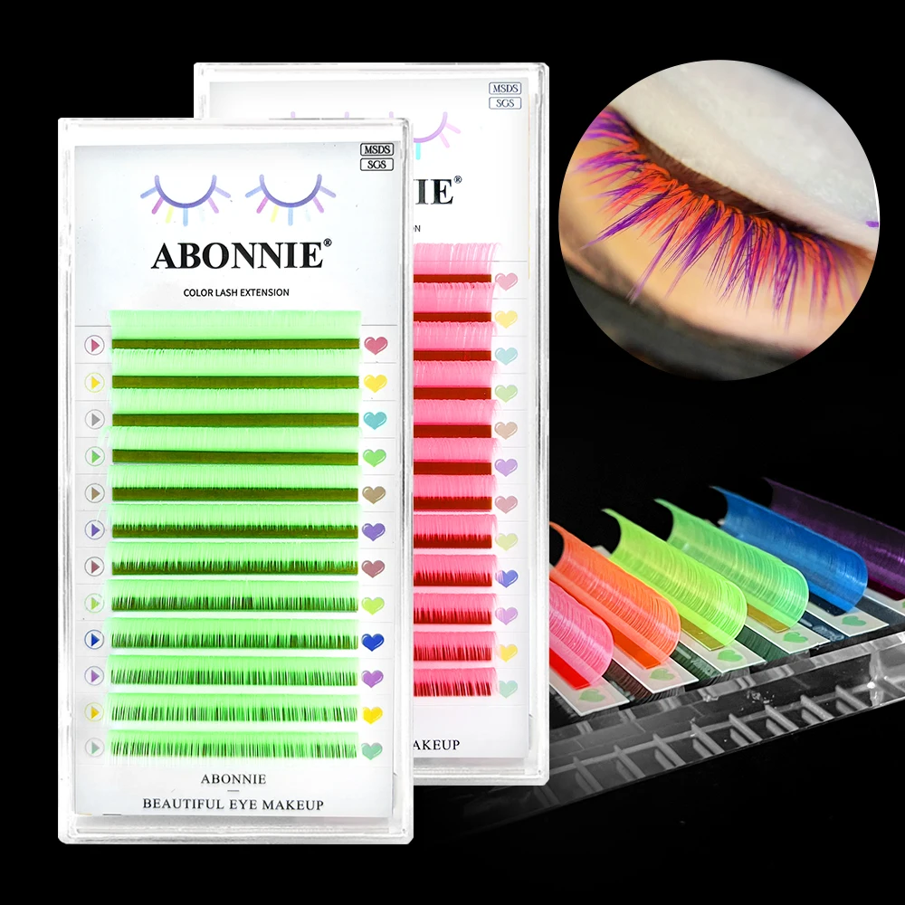 Abonnie Neon Colored Eyelashes UV Colorful Classic Lashes Extensions Fluffy Volume Cilios