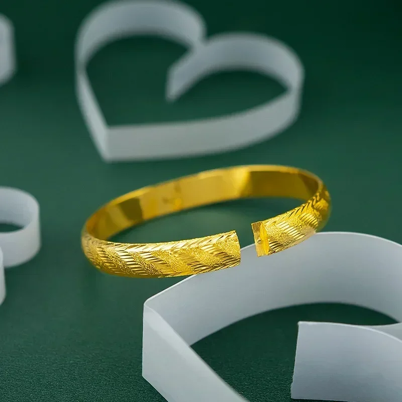 

9999 Real Gold 24K Vintage Buckle Frosted Car Flower Bracelet, Women's Gold Bridal Wedding Bracelet