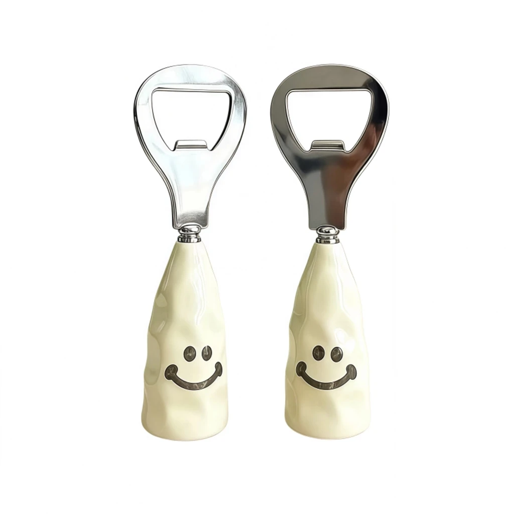 Cute Smiley Beer Bottle Opener Plastic Standing Wine Bottle Screwdriver Creative Stainless Steel Open Cap