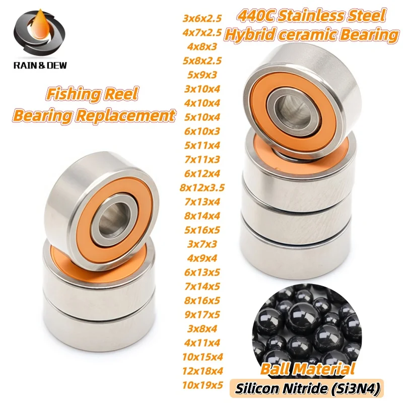 2 Stück Edelstahl-Hybrid-Keramiklager für Angelrollen, Baitcasting-Rollen und Spinnrollen, verbesserte Ausführung 3x10x4 4x9x4 5x10x4 5x11x4 mm