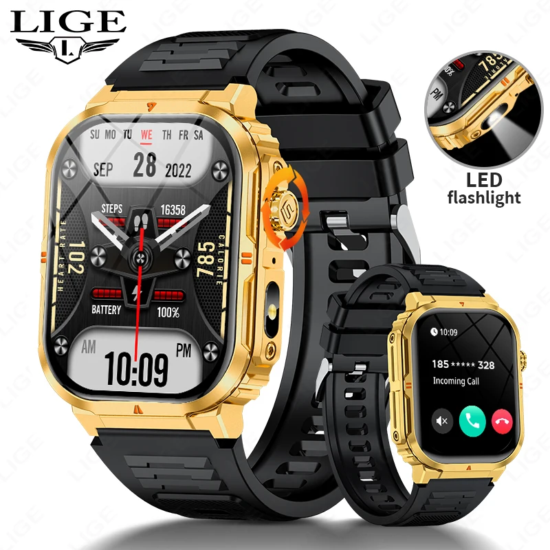 

LIGE New Smart Watch Men Flashlight 2.01" HD Large Screen Bluetooth Call Sport Waterproof Watches Health Monitor Smartwatch 2025