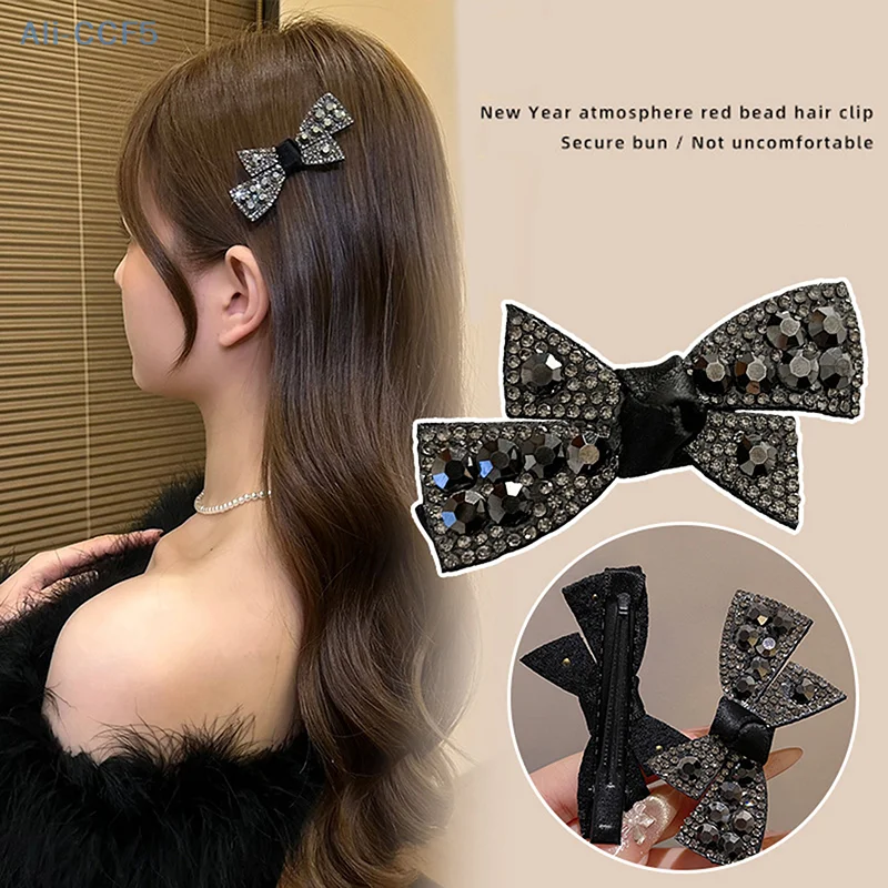 1pcs Rhinestone Bow Hair Clip Bangs Broken Hair Side Duckbill Clip Temperament Fashion Hair Accessories