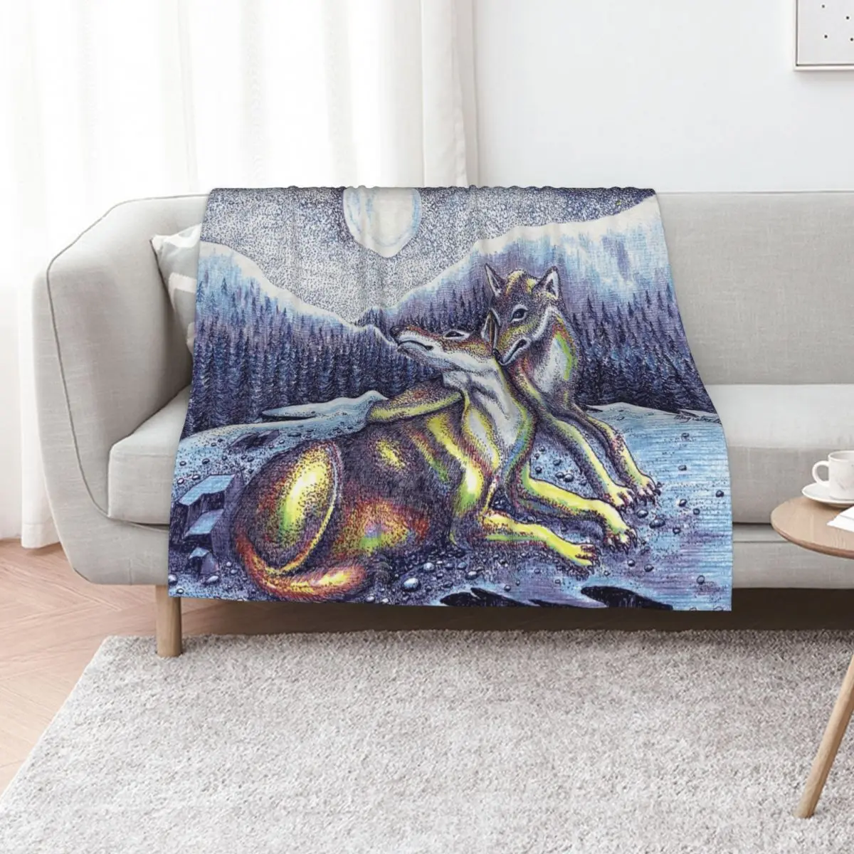 

Wolf Nuzzling Throw Blanket Flannel Fabric Sleeping Bag bed plaid Extra Large Throw Blankets