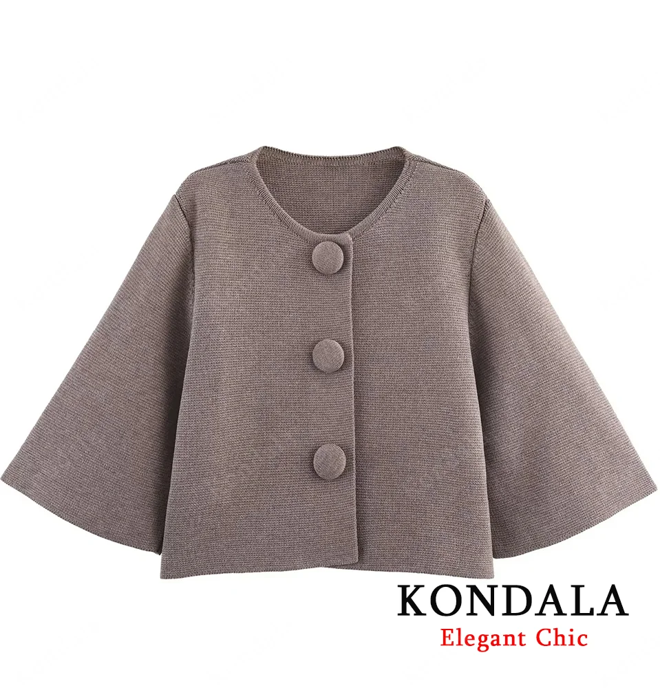 

KONDALA Women Fall Elegant Chic Sweater O-Neck Button Loose Knitted Cardigan 2025 Fashion Autumn Casual Mujer Sweater Coat