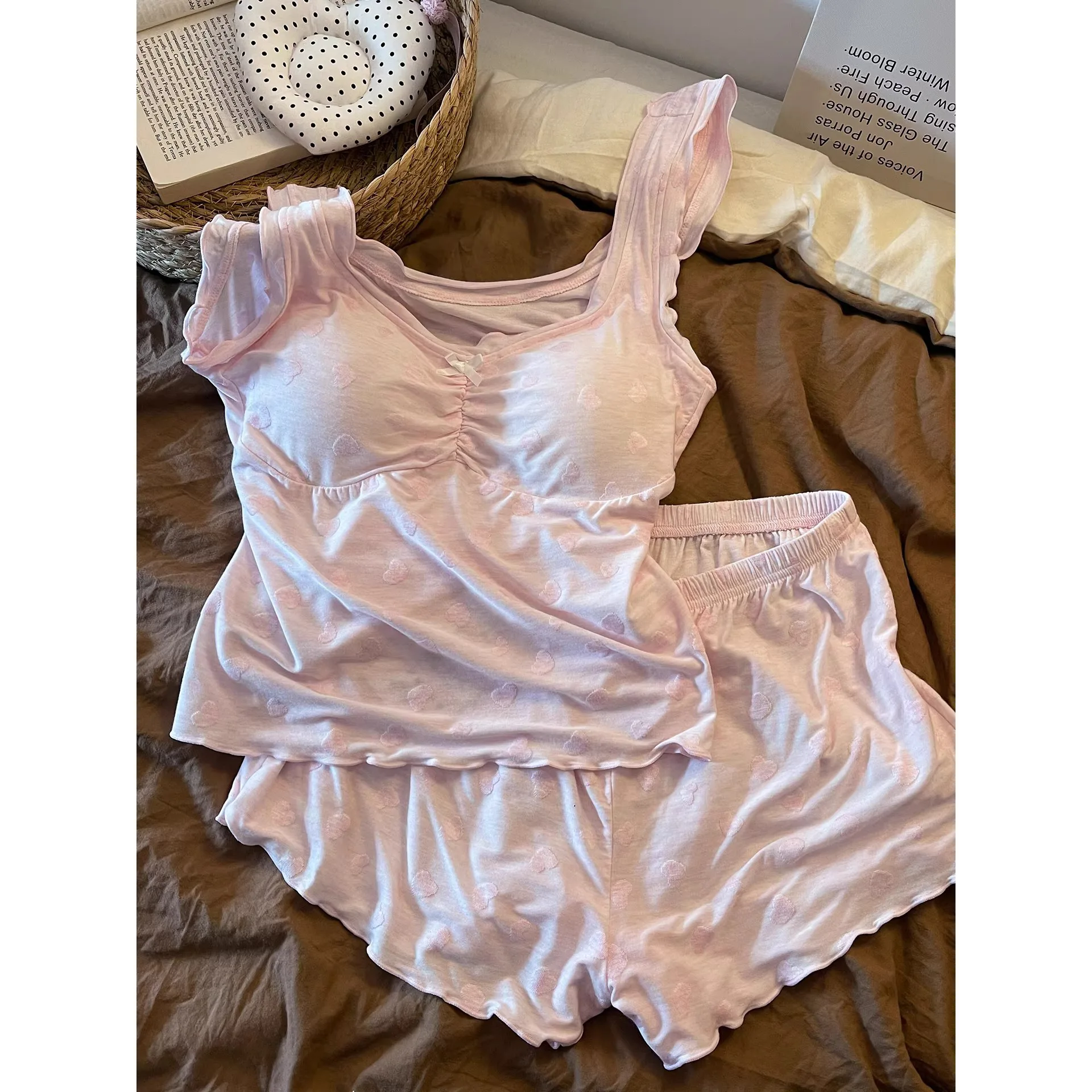 Pajamas with Chest Pads Women's Summer Suspender Vest Shorts Sexy Loungewear Premium Sense