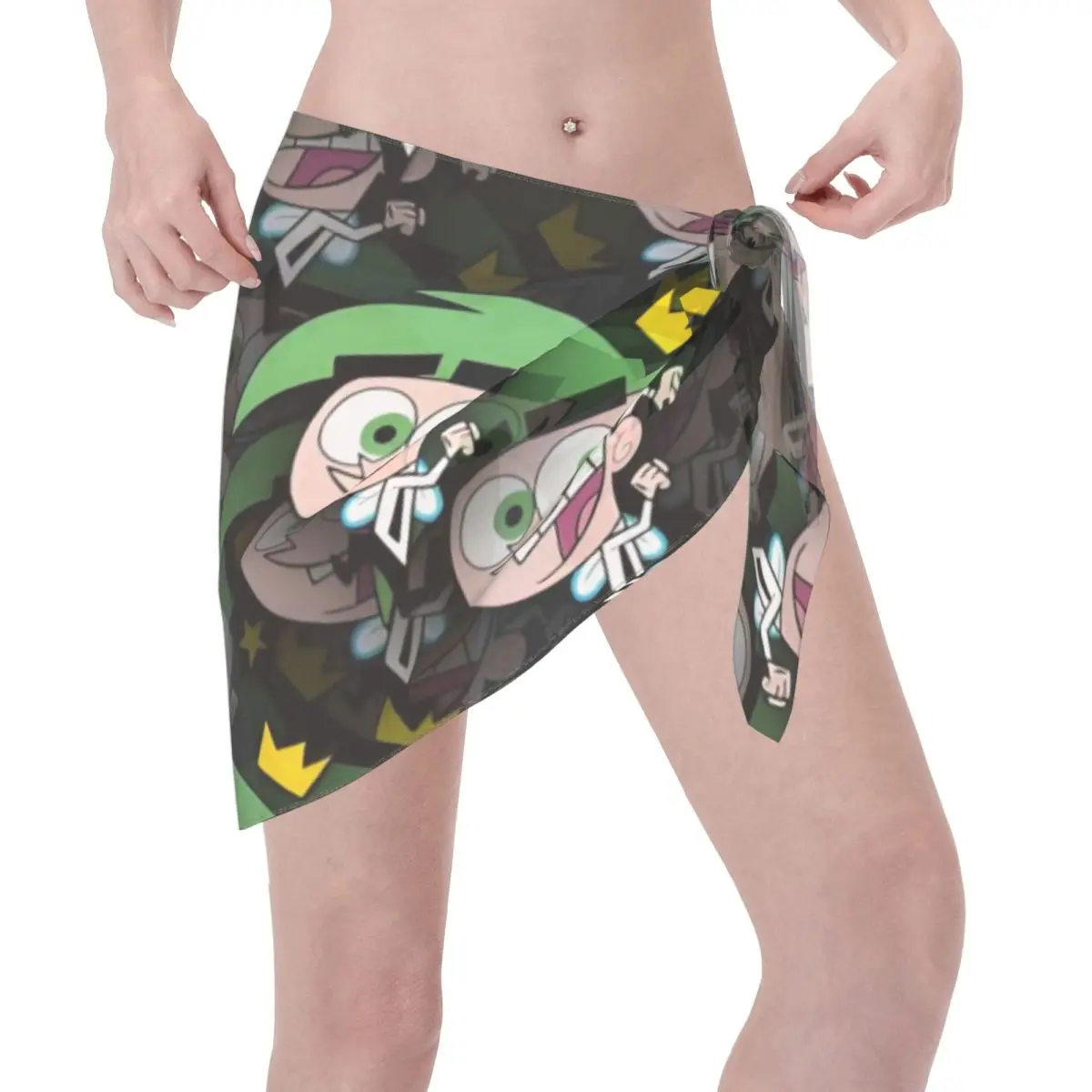 أزياء مخصصة The Fairly Oddparents فستان شاطئ غير رسمي يزين الكلاسيكية الكرتون المرأة قصيرة Sarongs الشاطئ التفاف لملابس السباحة