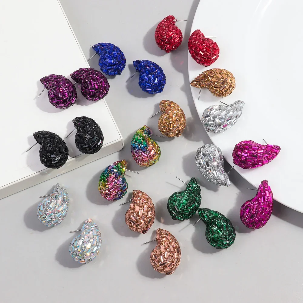 2026 New Trendy Crystal Chunky Waterdrop Hoop Earrings Dupes for Women Chunky Colorful Dome Teardrop Stud Earrings Jewelry Gifts