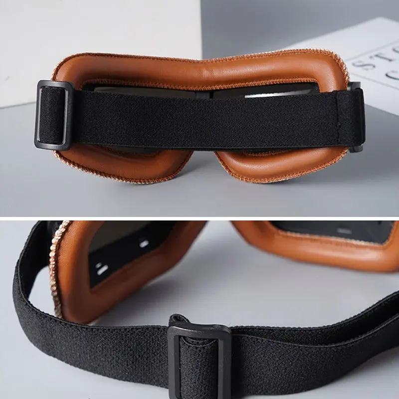 Motocicleta vintage capacete óculos, óculos dobráveis, scooter ATV e esqui óculos, óculos, lente de couro 4 cores, 3
