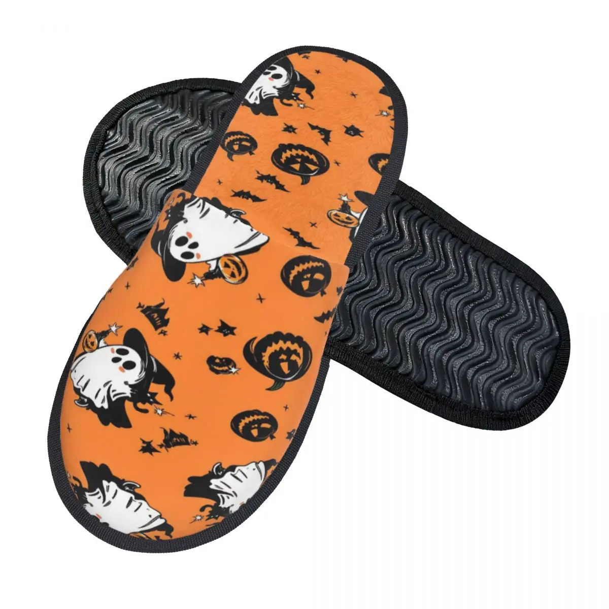 Halloween Ghost Pumpkin Spooky Witch Indoor Slippers with Memory Foam Slipper Gift for Women Men House Shoes with Anti-Skid Sole