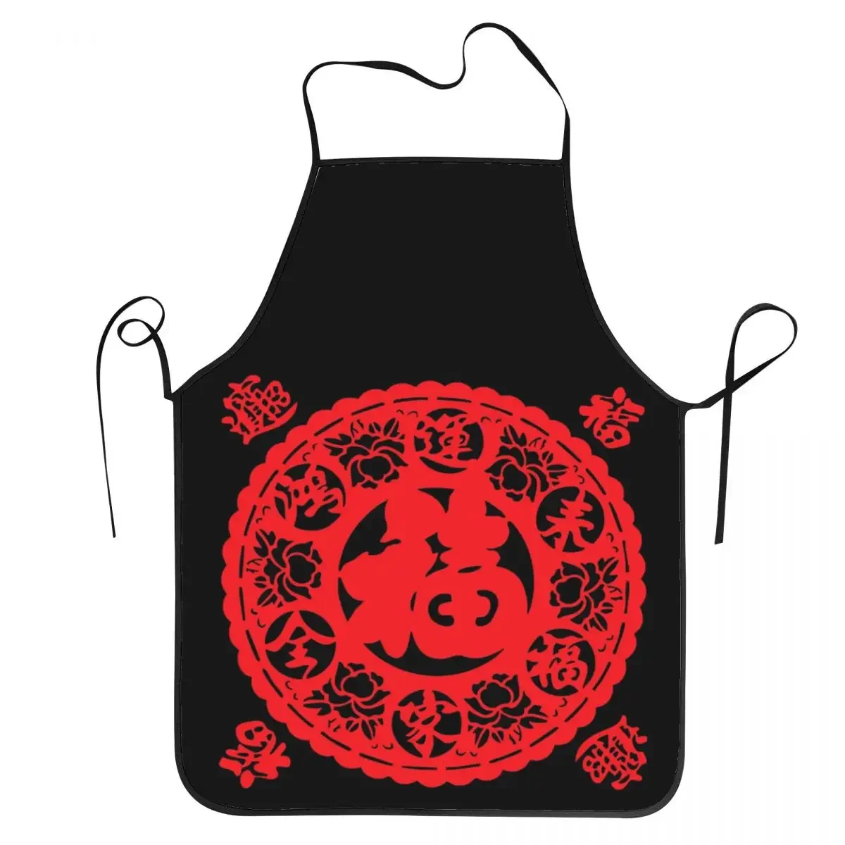 

Red Ink Flower Chinese Paper Cutting Apron Chef Cooking Cuisine Tablier Bib Kitchen Cleaning Pinafore for Women Men Gardening