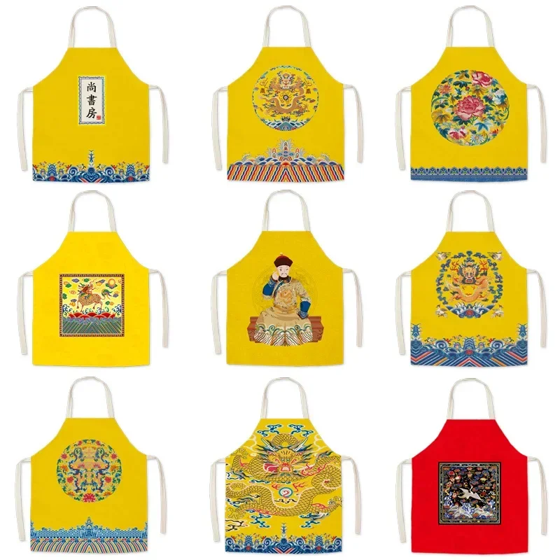 1pcs Kitchen Aprons for Women Forbidden City Cotton Linen Bibs Chinese Style Household Cleaning Pinafore Home Cooking Apron