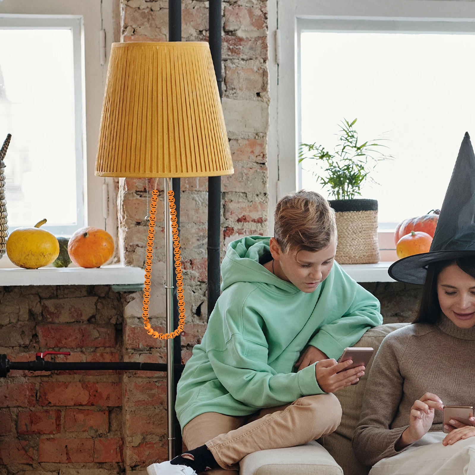 

50pcs Halloween Wood Beads Wooden Round DIY Craft Spacer Necklace Decor Orange Theme Festival Accessories