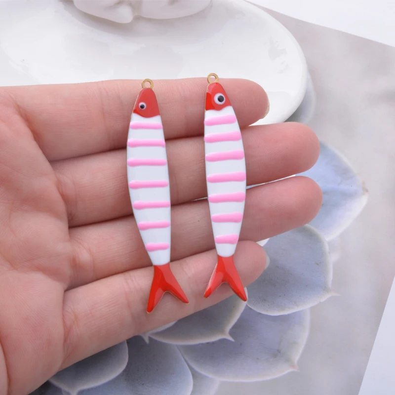 2 Stück 60 x 11 mm Kupfer beidseitig emailliert große Streifen Fisch Charms Öl tropft Halskette Anhänger DIY Schmuck Zubehör – Detail 6