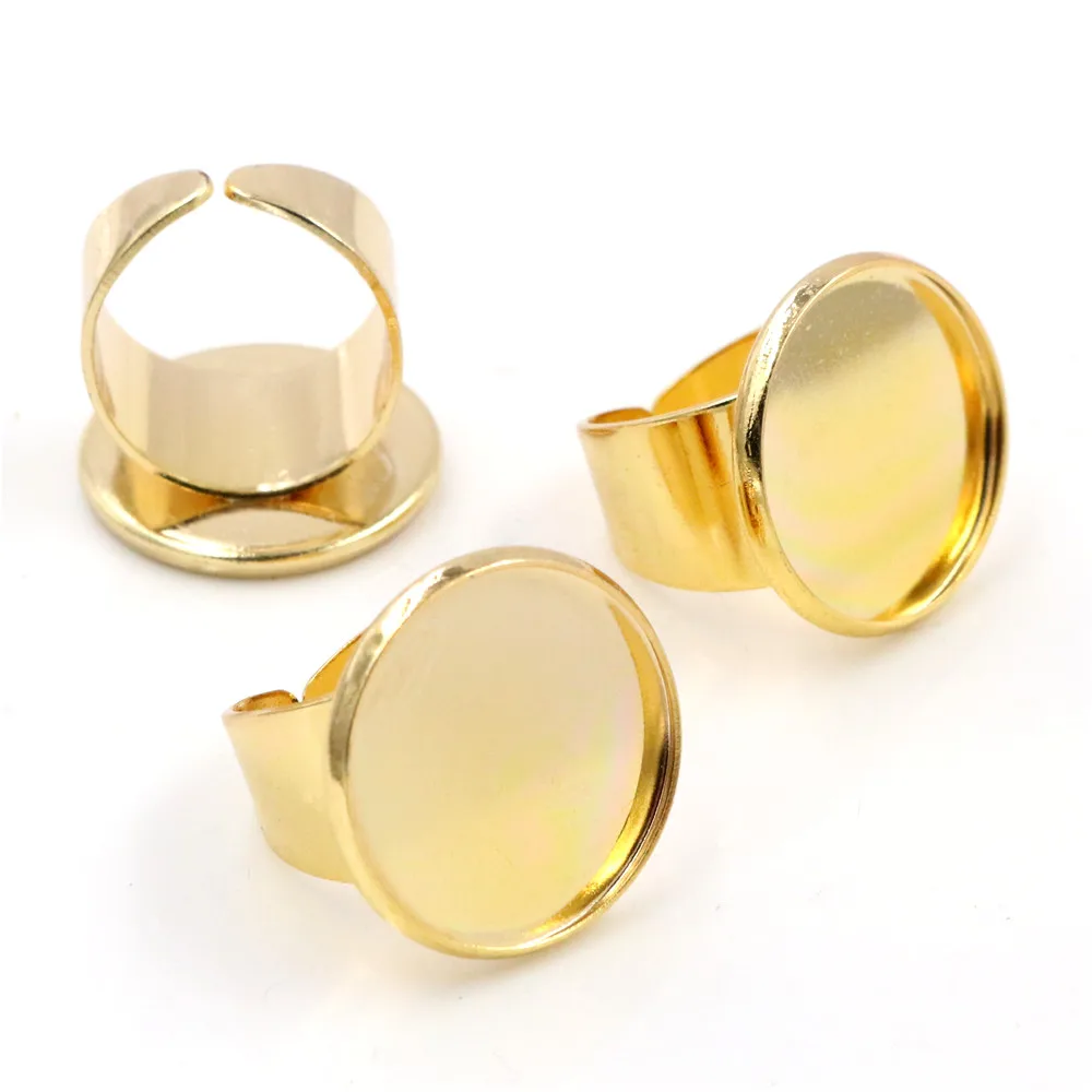 20mm 5pcs/Lot Classic 7 Colors Plated Brass Adjustable Ring Settings Blank/Base,Fit 20mm Glass Cabochons,Buttons;Ring Bezels