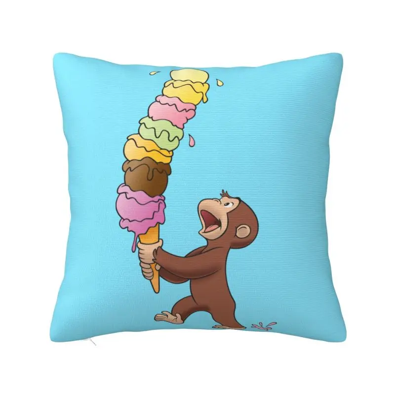 Juste de coussin de dessin animé personnalisé pour canapé, housse de coussin nordique, George le curieux, singe mangeant de la crème glacée