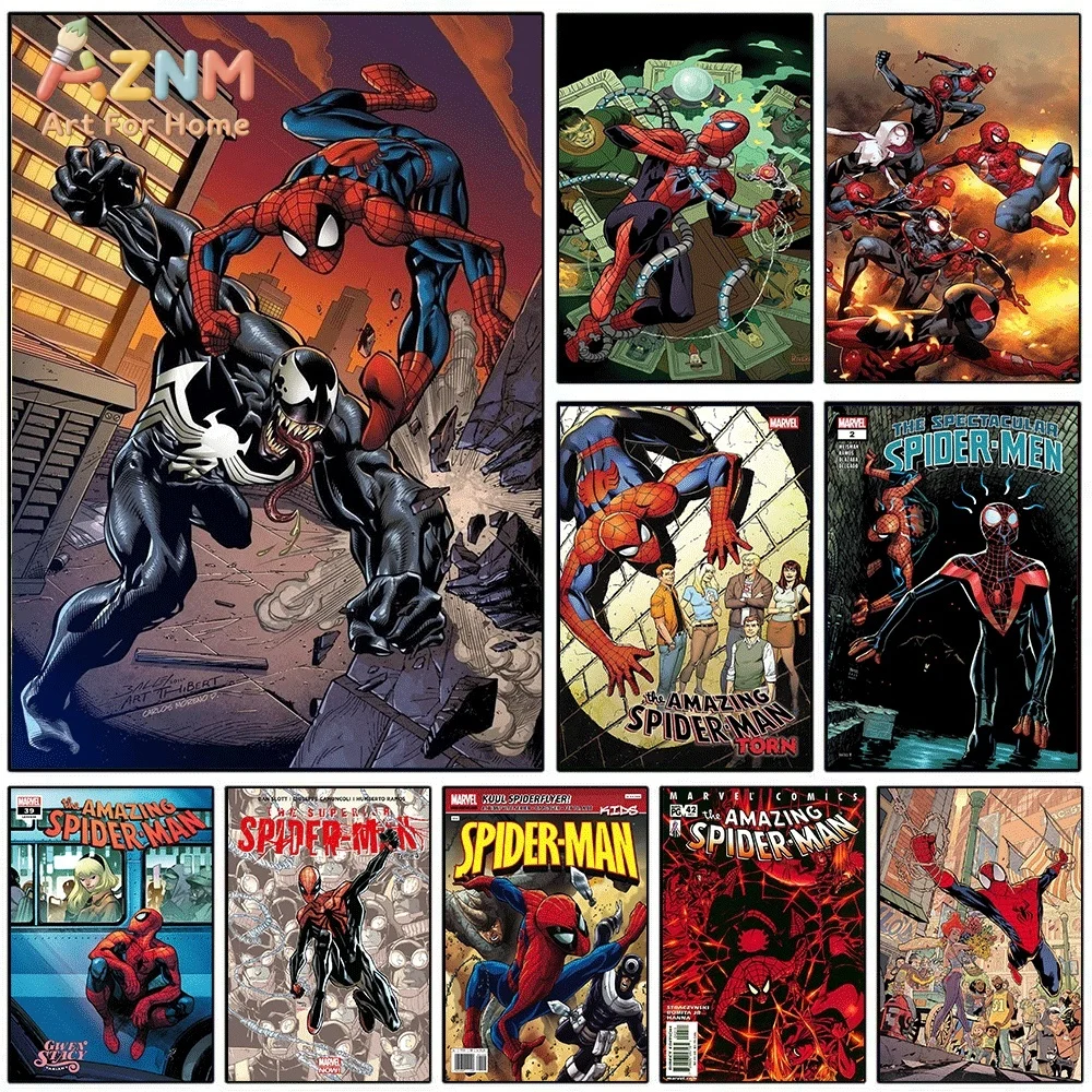 Spider‑Man Vs Venom Superhero Comic Scene Canvas Wall Art Print Poster Unframed Canvas Painting Home Bedroom Living Room Wall