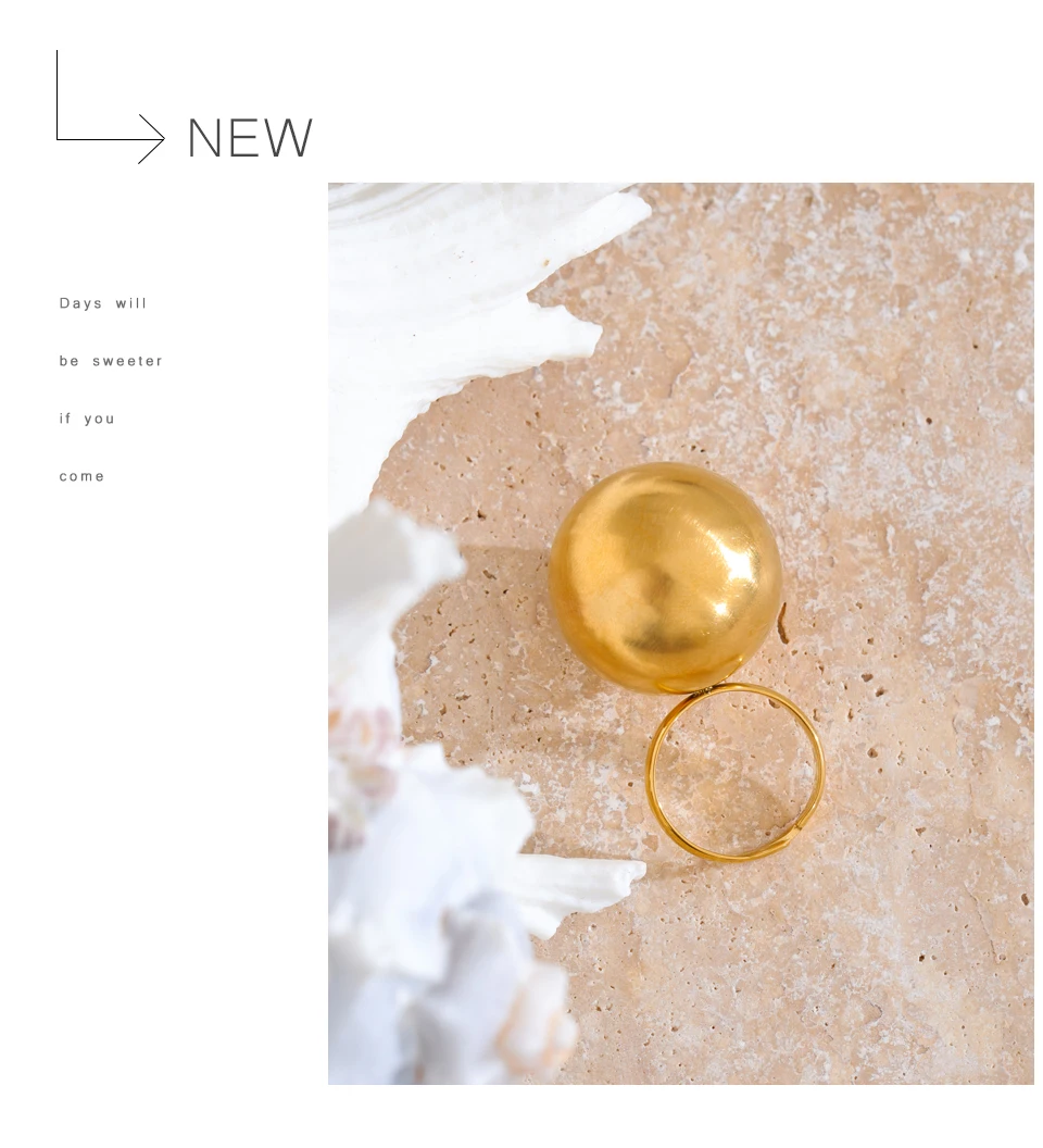 Yhpup Stilvoller, einzigartiger Edelstahl-Ring, 26 mm, große Kugel, verstellbar, 18 Karat Goldfarbe, wasserdicht, personalisierter Fingerschmuck, Geschenk – Detail 14
