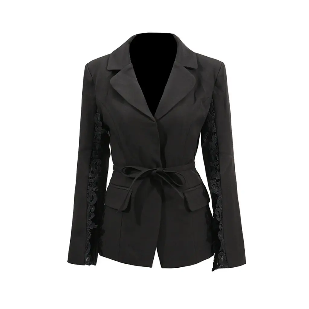 

Французский элегантный элитный костюм, кружевная куртка с длинными рукавами и v-образным вырезом, женская модная тенденция, Новое поступление