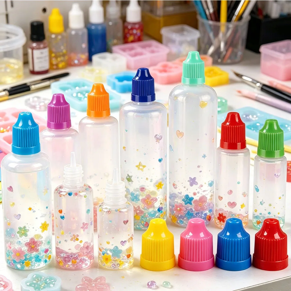 50Pcs Mini 3ml-120ml Empty Squeezable Dropp Bottles Liquid Eye Vape Oils Drop Bottle Travel Containers W/ Color Caps With Funnel