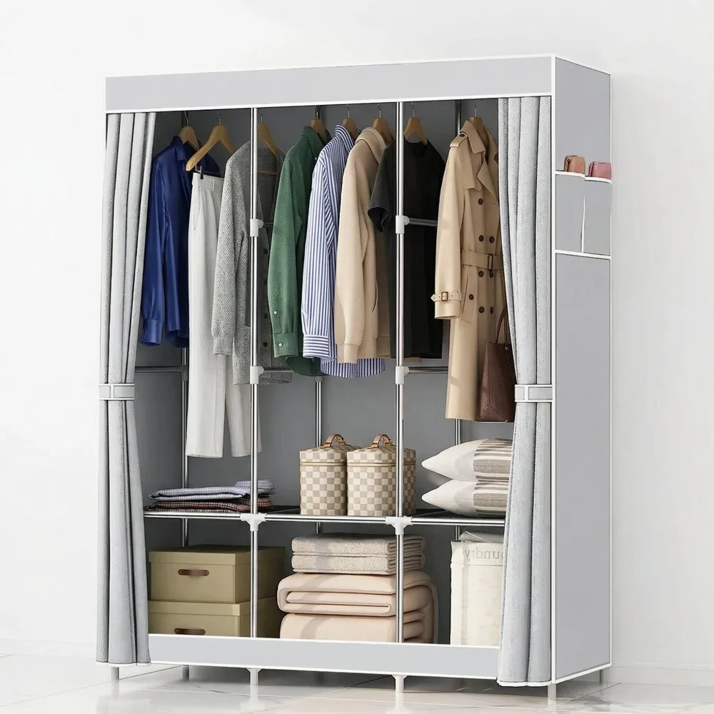 Armoire Portable Grande Capacité en Tissu Économique, Rangement Anti-Poussière pour Vêtements, Idéale pour Chambre à Coucher et Chambre de Location