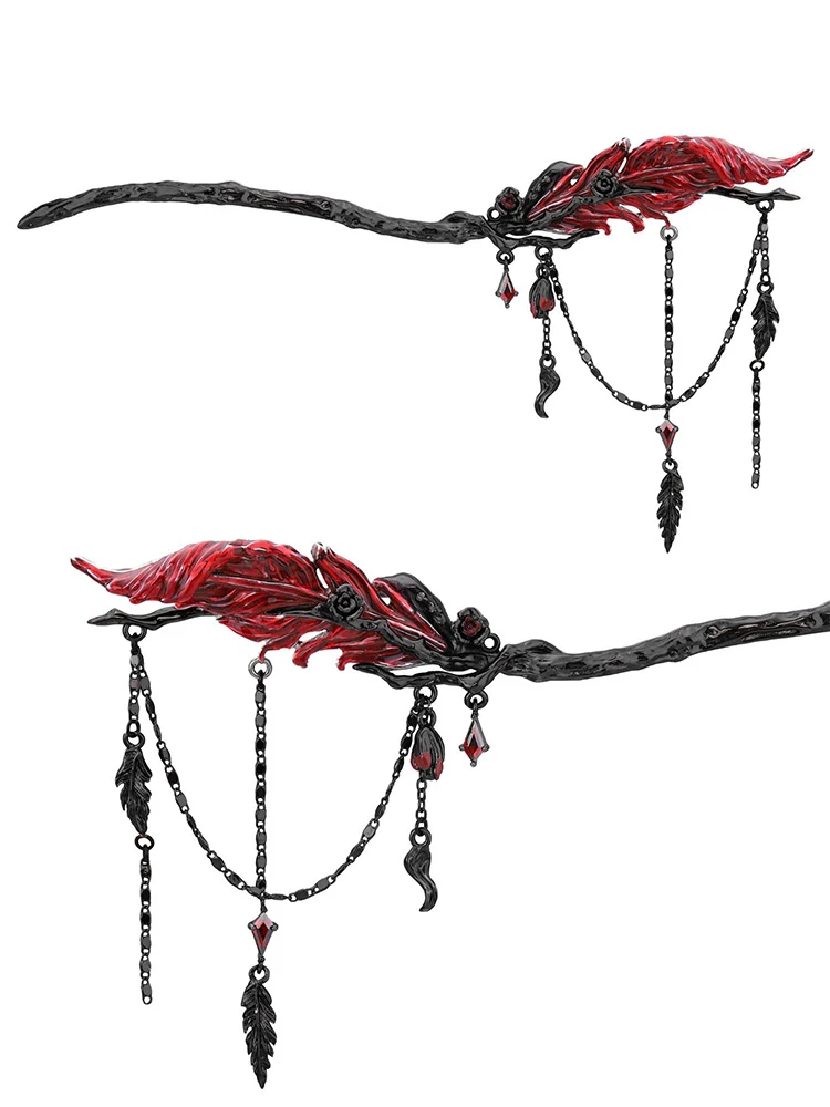 ZHUUHE Red Feather Hair Pins In Cyberpunk Style Are Party Gifts For Women Jewelry Accessories