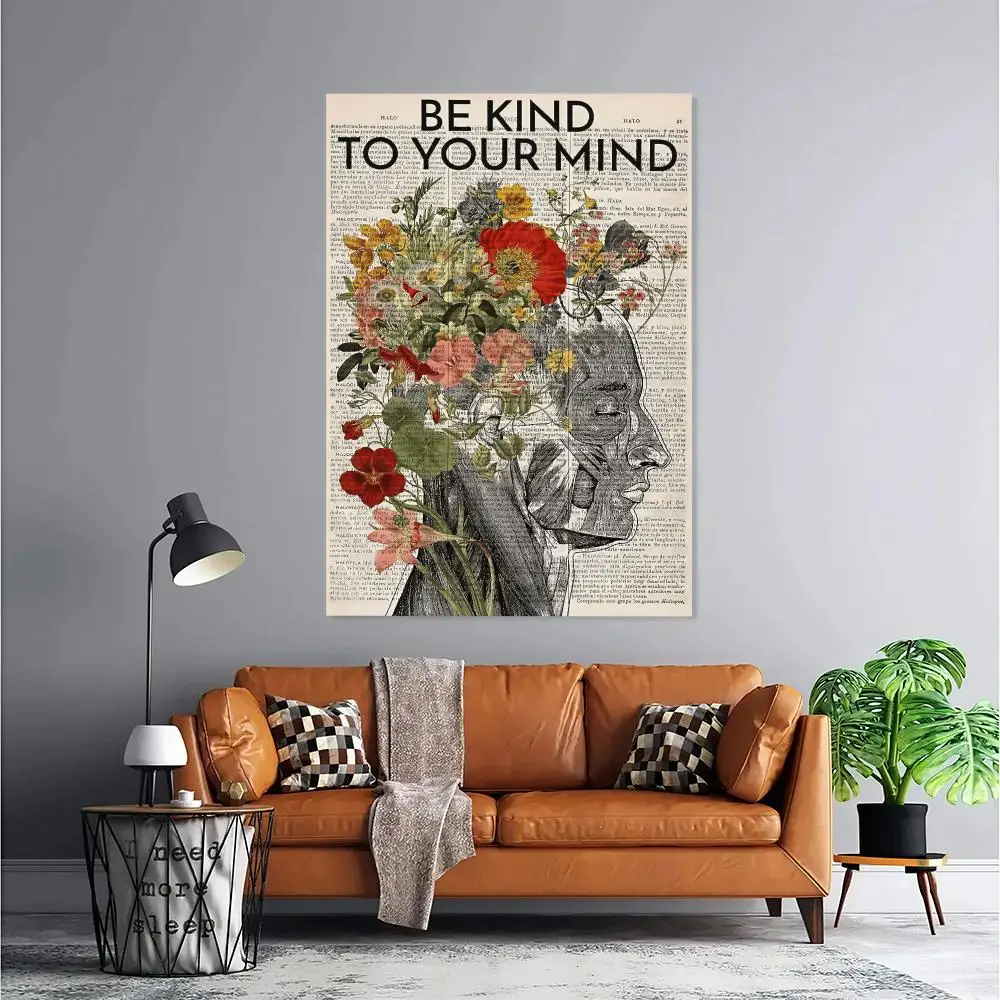 Be Kind To Your Mind HD Wall Art Poster Self Love Self Care Mental Health Awareness Positive Quote Bedroom Office Home Decor