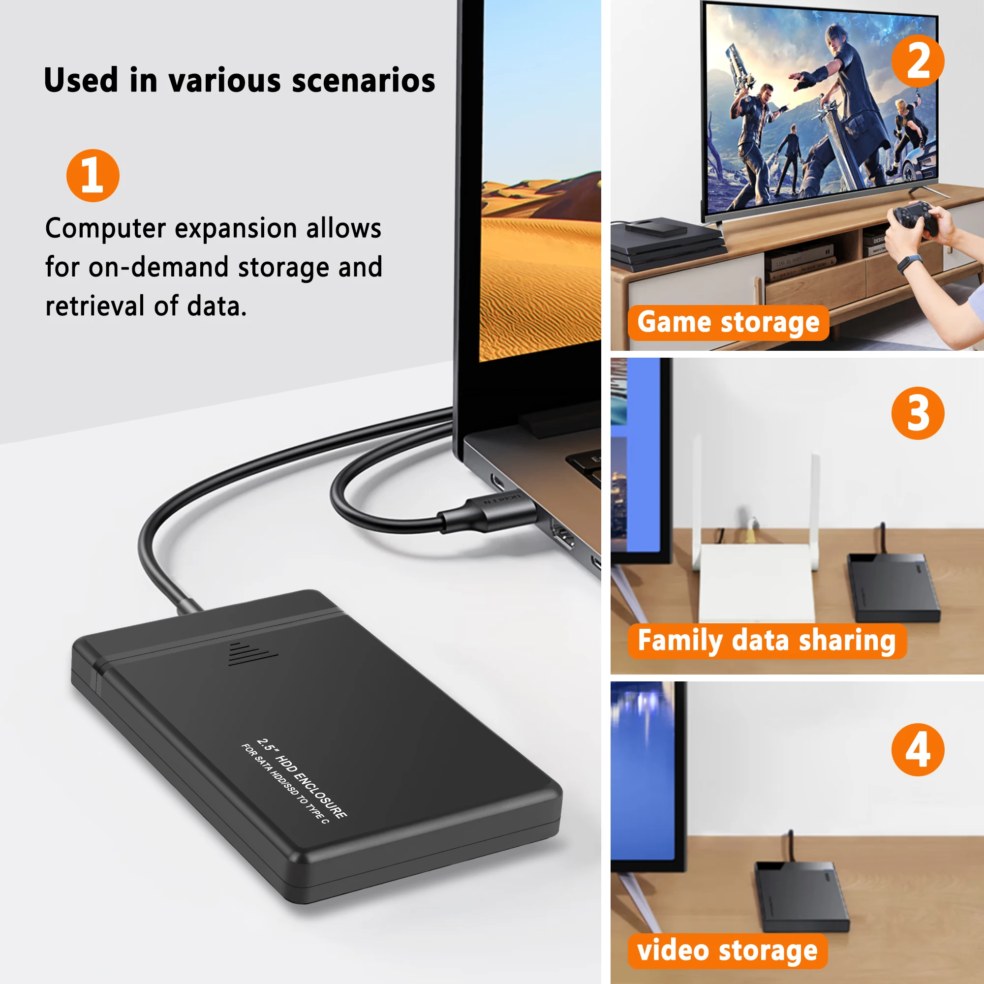 2.5インチHDDエンクロージャ SATA - USB 3.1 外付けモバイルハードドライブケース 5Gbps高速エンクロージャ SATA SSD HDDストレージケース ノートパソコンPC用