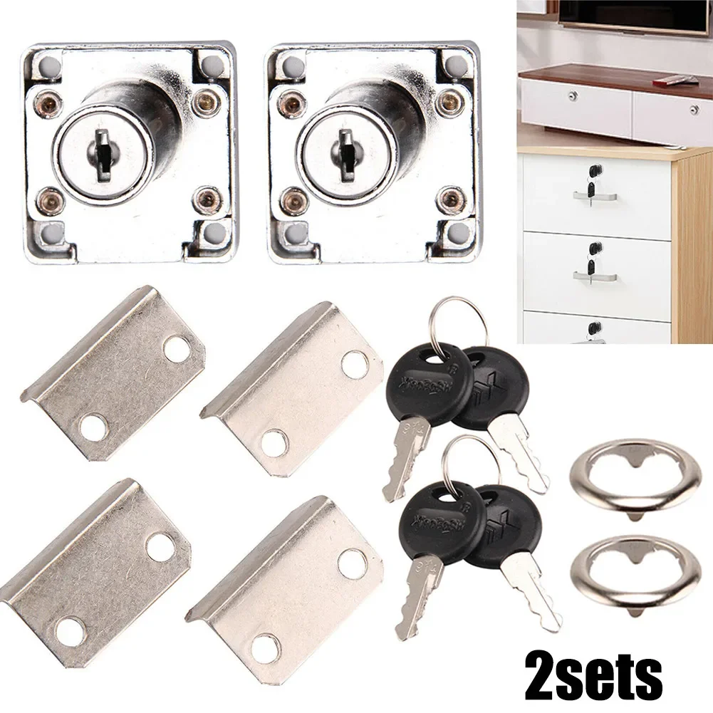 Image of 2 Stück Stahl-Kammerschloss für Schubladen, Türen, Möbel, Briefkästen, Schränke mit 4 Schlüsseln für Möbelbeschläge