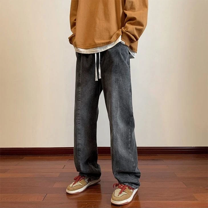

Bla Casual Straight Leg Jeans Men's Autumn Winter Large Size High Street Sle Simple Design Long Pants Youth Trendy Wear