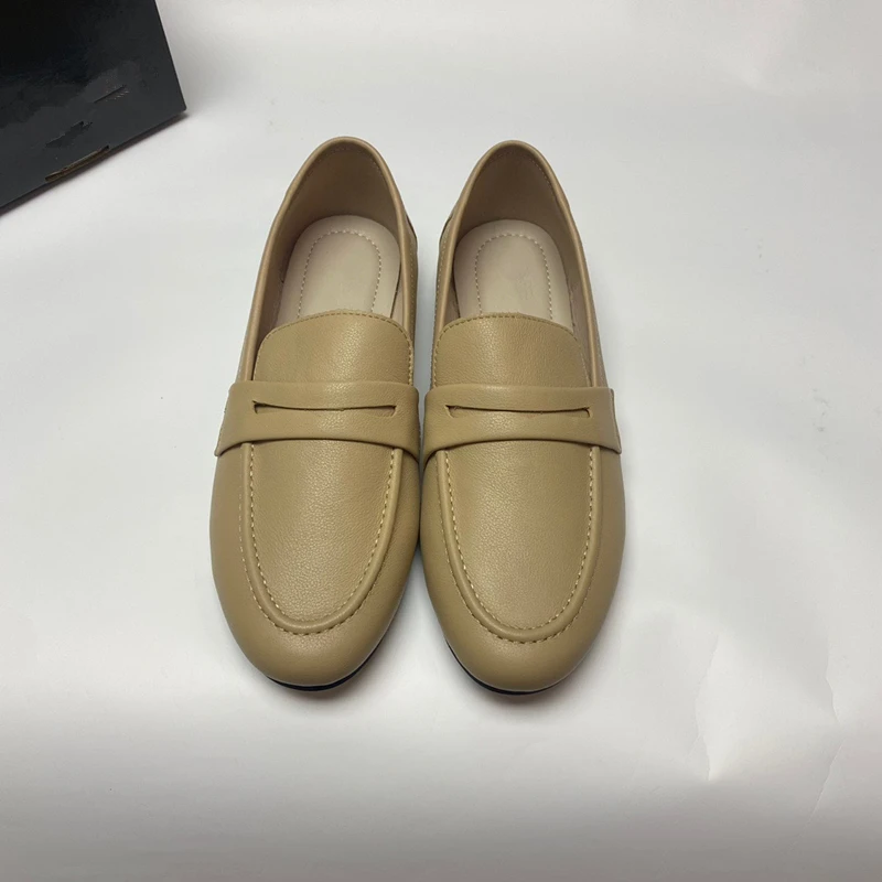 Maxdutti Autumn New British Fashion Office Ladies Flats Shoes Slip-On Loafers Comfortable Breathable Genuine Leather Soft